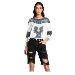 One Teaspoon Truckers Mid Waist Long-Length Relaxed Denim Shorts - Black, Size 4